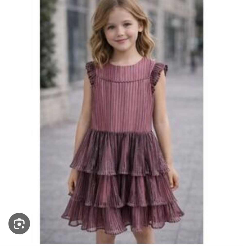 FAO Schwarz Ruffled Multicolor Dress Tiered Shimmery Formal Party Girls‎ Size 8